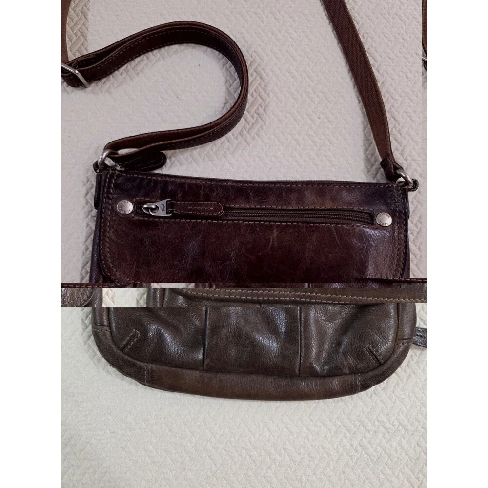 Vintage Fossil Crosstown Dark Brown Leather Crossbody Organizer Bag